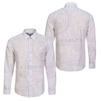 Samoa Lotu Tamaiti Family Matching Puletasi and Hawaiian Shirt Tribal Tatau with Siapo Pattern LT03 Dad's Shirt - Long Sleeve White - Polynesian Pride