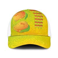 Hawaiian Mango Baseball Net Cap Polynesian Art Pattern and Kakau Tattoo LT03 One Size White Yellow - Polynesian Pride