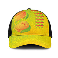 Hawaiian Mango Mesh Trucker Cap Polynesian Art Pattern and Kakau Tattoo LT03 One Size Black Yellow - Polynesian Pride
