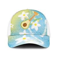 Hawaiian Ukulele Avocado Baseball Net Cap Leis and Polynesian Pattern LT03 One Size White White - Polynesian Pride