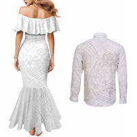 Tonga Faka Sepitema Couples Matching Mermaid Dress and Long Sleeve Button Shirt Ngatu Pattern with Plumeria and Hibiscus LT03 - Polynesian Pride