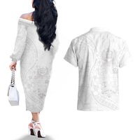 Tonga Faka Sepitema Couples Matching Off The Shoulder Long Sleeve Dress and Hawaiian Shirt Ngatu Pattern with Plumeria and Hibiscus LT03 - Polynesian Pride