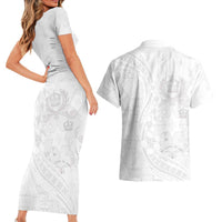 Tonga Faka Sepitema Couples Matching Short Sleeve Bodycon Dress and Hawaiian Shirt Ngatu Pattern with Plumeria and Hibiscus LT03 - Polynesian Pride