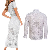 Tonga Faka Sepitema Couples Matching Short Sleeve Bodycon Dress and Long Sleeve Button Shirt Ngatu and Floral Pattern with Blooming Hibiscus LT03 - Polynesian Pride