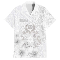 Tonga Faka Sepitema Family Matching Long Sleeve Bodycon Dress and Hawaiian Shirt Ngatu and Floral Pattern with Blooming Hibiscus LT03 Dad's Shirt - Short Sleeve White - Polynesian Pride