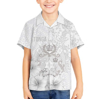 Tonga Faka Sepitema Family Matching Off Shoulder Short Dress and Hawaiian Shirt Ngatu and Floral Pattern with Blooming Hibiscus LT03 Son's Shirt White - Polynesian Pride