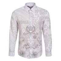Tonga Faka Sepitema Family Matching Puletasi and Hawaiian Shirt Ngatu and Floral Pattern with Blooming Hibiscus LT03 Dad's Shirt - Long Sleeve White - Polynesian Pride