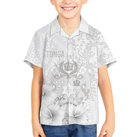 Tonga Faka Sepitema Family Matching Summer Maxi Dress and Hawaiian Shirt Ngatu and Floral Pattern with Blooming Hibiscus LT03 Son's Shirt White - Polynesian Pride