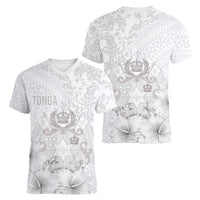 Tonga Faka Sepitema Women V-Neck T-Shirt Ngatu and Floral Pattern with Blooming Hibiscus LT03 - Polynesian Pride