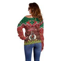 Vanuatu Christmas Off Shoulder Sweater Pig Tusk Beautiful Merry Xmas Snowflake LT03 - Polynesian Pride