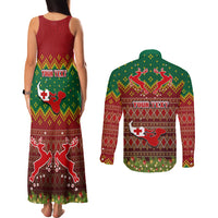 Personalised Tonga Christmas Couples Matching Tank Maxi Dress and Long Sleeve Button Shirts Coat of Arms and Map Beautiful Merry Xmas Snowflake LT03 - Polynesian Pride