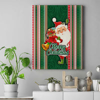 Kiribati Christmas Canvas Wall Art Santa With Gift Bag Behind Ribbons Seamless Green Maori LT03 Green - Polynesian Pride