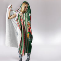 Kiribati Christmas Hooded Blanket Santa With Gift Bag Behind Ribbons Seamless Green Maori LT03 - Polynesian Pride