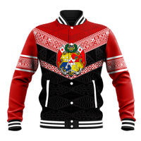 Personalised Tonga Baseball Jacket Tonga Coat of Arms with Seamless Tapa Ngatu Pattern LT03 Unisex Black - Polynesian Pride