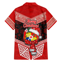 Tonga Christmas Family Matching Off Shoulder Maxi Dress and Hawaiian Shirt Tongan Coat of Arms Santa With Ngatu Pattern Christmas Red Style LT03 - Polynesian Pride