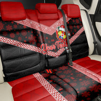 Personalised Tonga Christmas Back Car Seat Cover Tongan Coat of Arms Santa With Ngatu Pattern Christmas Red Style LT03 - Polynesian Pride