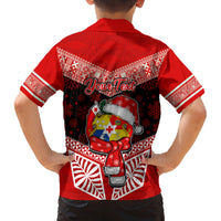 Personalised Tonga Christmas Family Matching Puletasi Dress and Hawaiian Shirt Tongan Coat of Arms Santa With Ngatu Pattern Christmas Red Style LT03 - Polynesian Pride