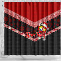 Personalised Tonga Christmas Shower Curtain Tongan Coat of Arms Santa With Ngatu Pattern Christmas Red Style LT03 - Polynesian Pride