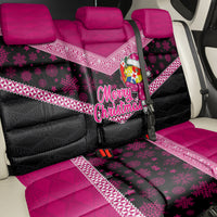 Tonga Christmas Back Car Seat Cover Tongan Coat of Arms Santa With Ngatu Pattern Christmas Pink Style LT03 - Polynesian Pride
