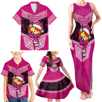 Personalised Tonga Christmas Family Matching Tank Maxi Dress and Hawaiian Shirt Tongan Coat of Arms Santa With Ngatu Pattern Christmas Pink Style LT03 - Polynesian Pride