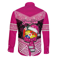 Personalised Tonga Christmas Family Matching Tank Maxi Dress and Hawaiian Shirt Tongan Coat of Arms Santa With Ngatu Pattern Christmas Pink Style LT03 - Polynesian Pride