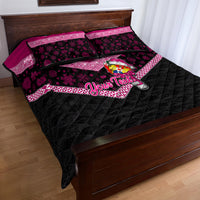 Personalised Tonga Christmas Quilt Bed Set Tongan Coat of Arms Santa With Ngatu Pattern Christmas Pink Style LT03 - Polynesian Pride