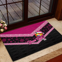 Personalised Tonga Christmas Rubber Doormat Tongan Coat of Arms Santa With Ngatu Pattern Christmas Pink Style LT03 - Polynesian Pride