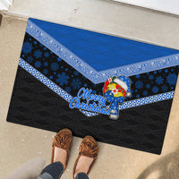 Tonga Christmas Rubber Doormat Tongan Coat of Arms Santa With Ngatu Pattern Christmas Blue Style LT03 - Polynesian Pride