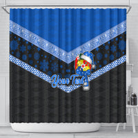 Personalised Tonga Christmas Shower Curtain Tongan Coat of Arms Santa With Ngatu Pattern Christmas Blue Style LT03 - Polynesian Pride