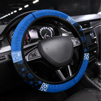 Tonga Christmas Steering Wheel Cover Tongan Coat of Arms Santa With Ngatu Pattern Christmas Blue Style LT03 Universal Fit Blue - Polynesian Pride
