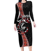 Aotearoa Toitu Te Tiriti Family Matching Long Sleeve Bodycon Dress and Hawaiian Shirt Maori Taniwha Haka - Honour the Treaty LT03 Mom's Dress Black - Polynesian Pride