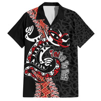 Aotearoa Toitu Te Tiriti Family Matching Off The Shoulder Long Sleeve Dress and Hawaiian Shirt Maori Taniwha Haka - Honour the Treaty LT03 Dad's Shirt - Short Sleeve Black - Polynesian Pride