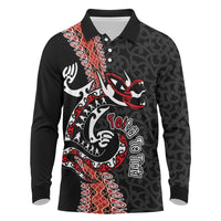 Aotearoa Toitu Te Tiriti Long Sleeve Polo Shirt Maori Taniwha Haka - Honour the Treaty LT03 Black - Polynesian Pride