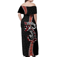 Aotearoa Toitu Te Tiriti Off Shoulder Maxi Dress Maori Taniwha Haka - Honour the Treaty LT03 - Polynesian Pride
