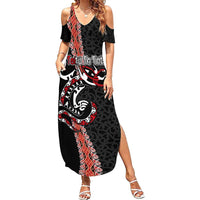 Aotearoa Toitu Te Tiriti Summer Maxi Dress Maori Taniwha Haka - Honour the Treaty LT03 Women Black - Polynesian Pride