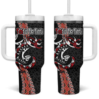 Aotearoa Toitu Te Tiriti Tumbler With Handle Maori Taniwha Haka - Honour the Treaty LT03 One Size: 40 oz Black - Polynesian Pride