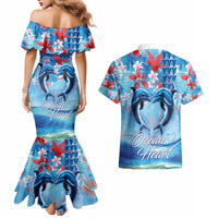 Hawaiian Dolphin Love Couple - Ocean Heart Couples Matching Mermaid Dress and Hawaiian Shirt LT03 - Polynesian Pride
