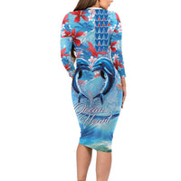Hawaiian Dolphin Love Couple - Ocean Heart Family Matching Long Sleeve Bodycon Dress and Hawaiian Shirt LT03 - Polynesian Pride