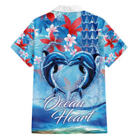 Hawaiian Dolphin Love Couple - Ocean Heart Family Matching Off The Shoulder Long Sleeve Dress and Hawaiian Shirt LT03 - Polynesian Pride