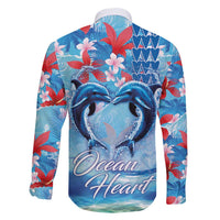 Hawaiian Dolphin Love Couple - Ocean Heart Family Matching Off Shoulder Maxi Dress and Hawaiian Shirt LT03 - Polynesian Pride