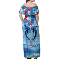 Hawaiian Dolphin Love Couple - Ocean Heart Family Matching Off Shoulder Maxi Dress and Hawaiian Shirt LT03 - Polynesian Pride