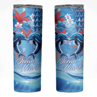 Hawaiian Dolphin Love Couple - Ocean Heart Skinny Tumbler LT03 Blue - Polynesian Pride