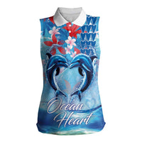Hawaiian Dolphin Love Couple - Ocean Heart Women Sleeveless Polo Shirt LT03 Female Blue - Polynesian Pride
