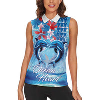 Hawaiian Dolphin Love Couple - Ocean Heart Women Sleeveless Polo Shirt LT03 - Polynesian Pride