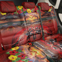 Hawaiian Turtle Love Couple Back Car Seat Cover Ocean Serenade - Honu Honi Ihu with Hibiscus and Romantic Sunset Red Color LT03 - Polynesian Pride