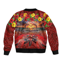 Hawaiian Turtle Love Couple Bomber Jacket Ocean Serenade - Honu Honi Ihu with Hibiscus and Romantic Sunset Red Color LT03 - Polynesian Pride