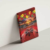Hawaiian Turtle Love Couple Canvas Wall Art Ocean Serenade - Honu Honi Ihu with Hibiscus and Romantic Sunset Red Color LT03 - Polynesian Pride