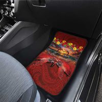 Hawaiian Turtle Love Couple Car Mats Ocean Serenade - Honu Honi Ihu with Hibiscus and Romantic Sunset Red Color LT03 - Polynesian Pride