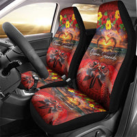 Hawaiian Turtle Love Couple Car Seat Cover Ocean Serenade - Honu Honi Ihu with Hibiscus and Romantic Sunset Red Color LT03 - Polynesian Pride