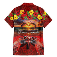 Hawaiian Turtle Love Couple Family Matching Mermaid Dress and Hawaiian Shirt Ocean Serenade - Honu Honi Ihu with Hibiscus and Romantic Sunset Red Color LT03 - Polynesian Pride